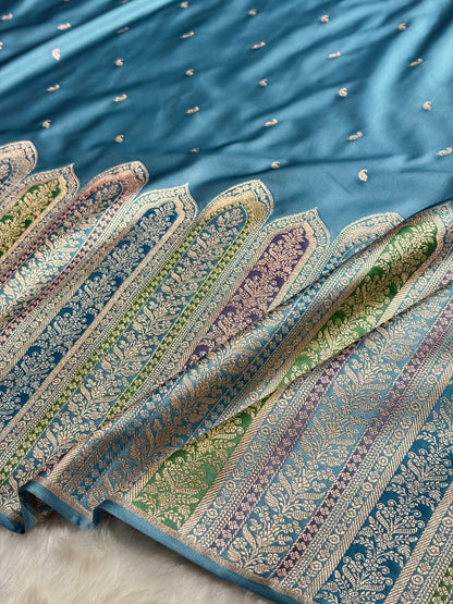 Skirt Border Sky Blue Minakari Mashru Silk Saree MS13