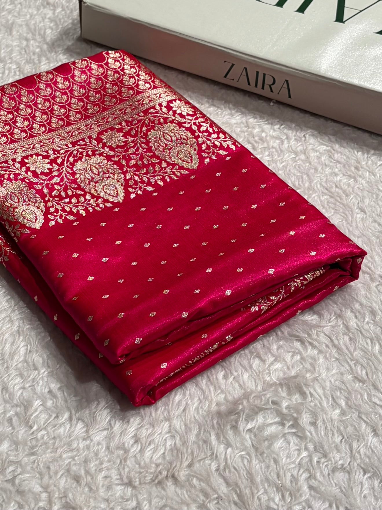 Satin Silk Saree Floral Boota in Cross Rani Shades SS28