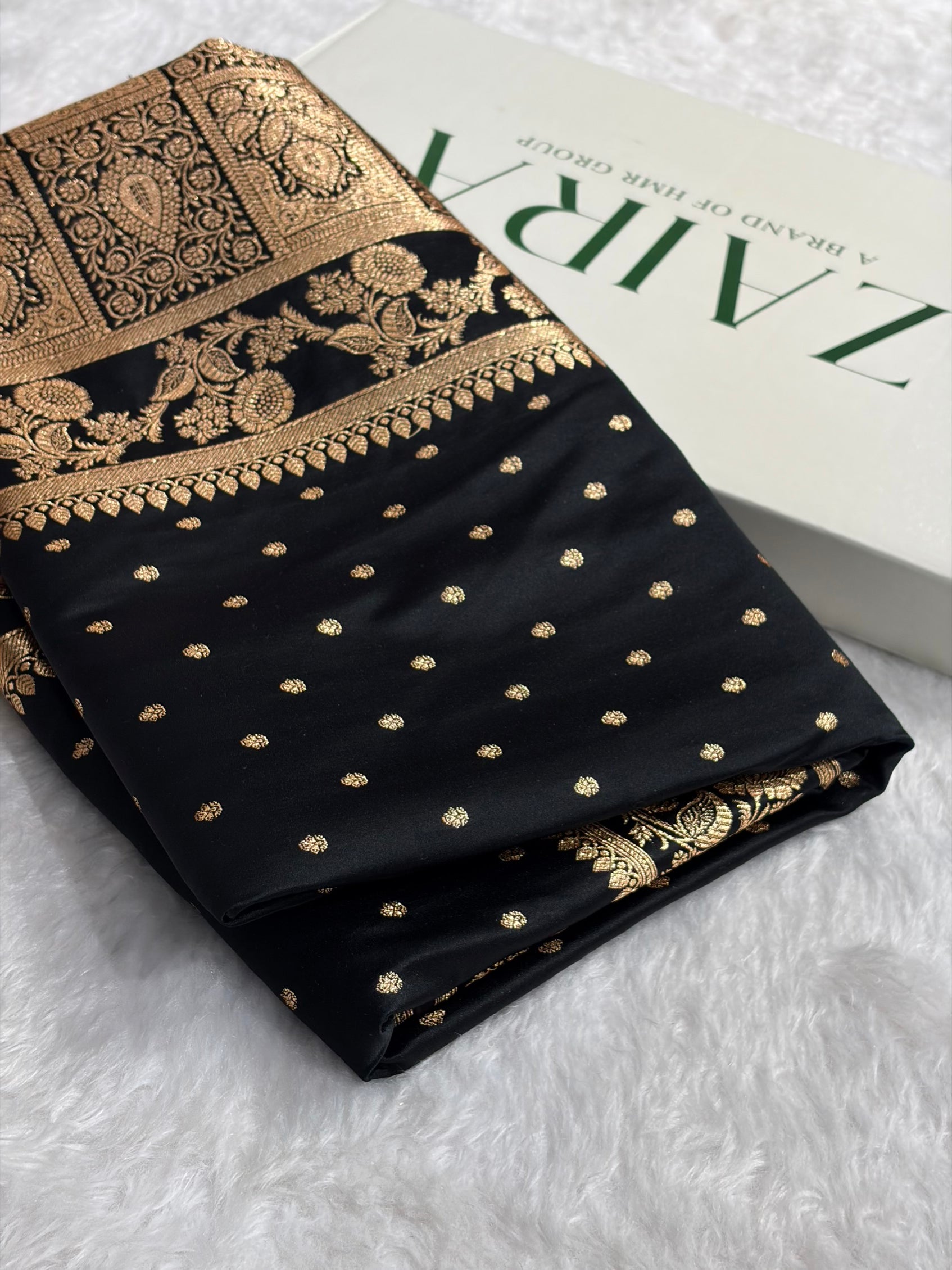 Banarasi Satin Katan Saree With Boota in Black Shades SK107
