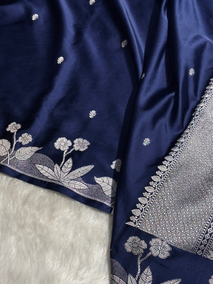 Banarasi Navy Blue Booti Mashru Silk Saree MS58