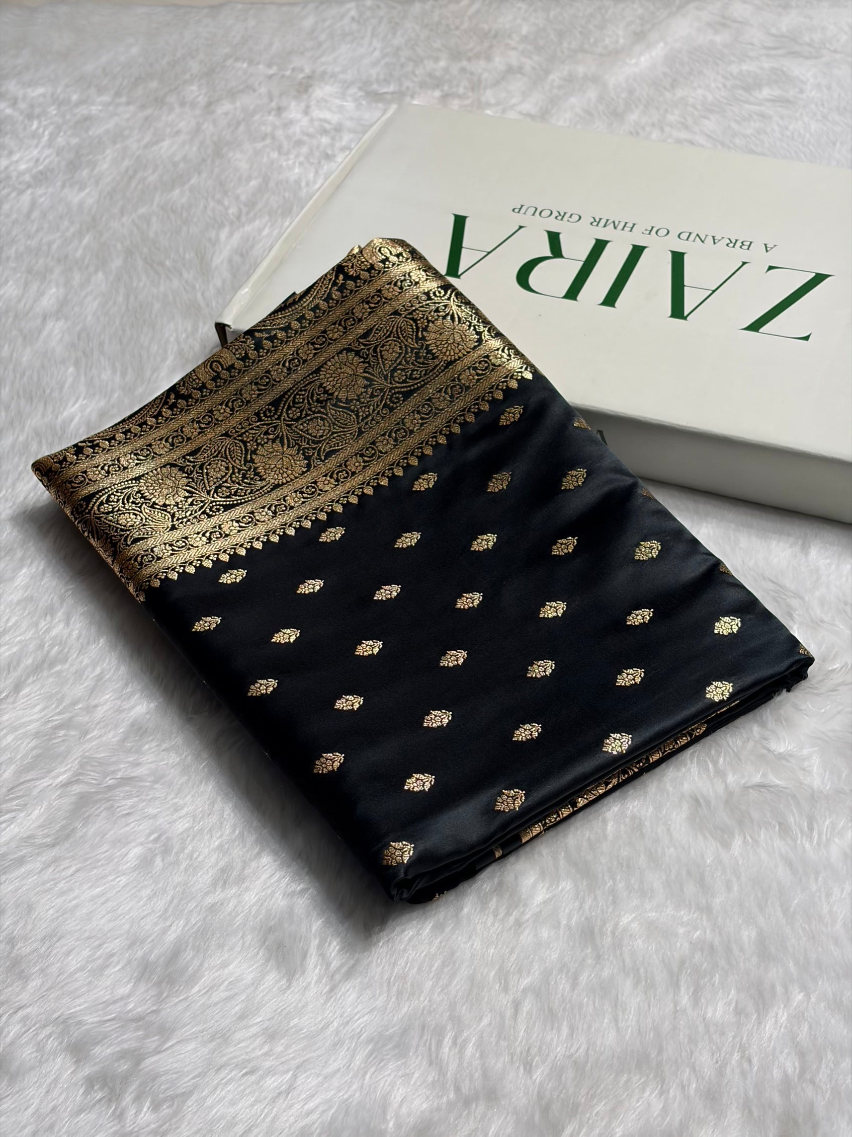 Black Booti Pattern Satin Katan Silk Saree SK53