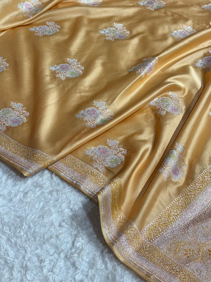 Tusser Sona Rupa Minakari Floral Motif Mashru Silk Saree MS50