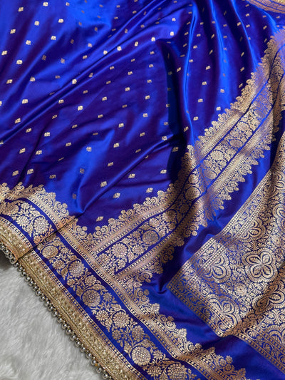 Royal blue Booti Pattern With Gotta Patti Satin Katan Silk Saree SKGP51
