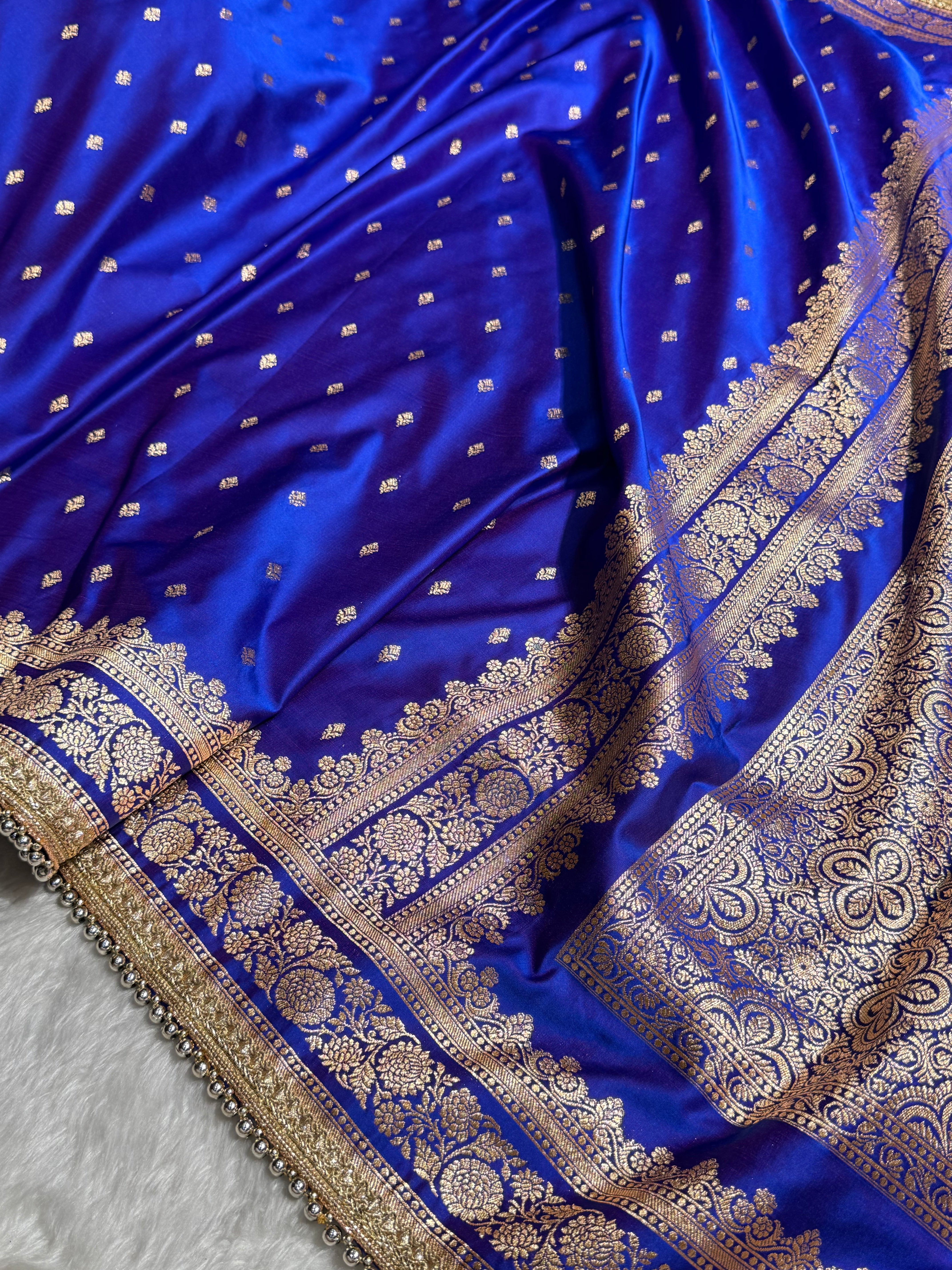 Royal blue Booti Pattern With Gotta Patti Satin Katan Silk Saree SKGP51
