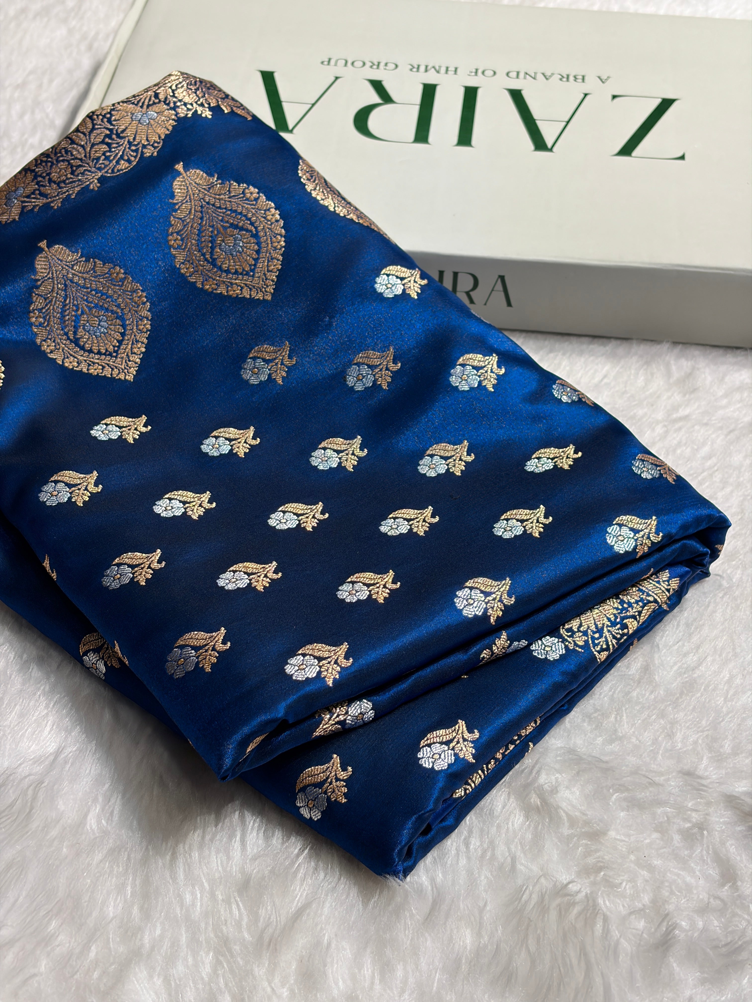 Banarasi Satin Silk Meena Boota in German Blue Shades SS38