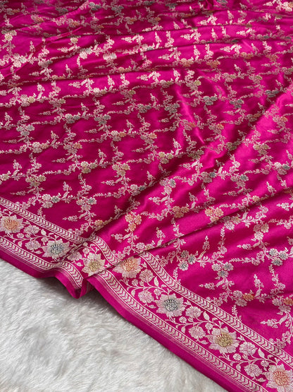 Baby Pink Shade Banarasi Minakari with Jaal Pattern Mashru Silk Saree MS56