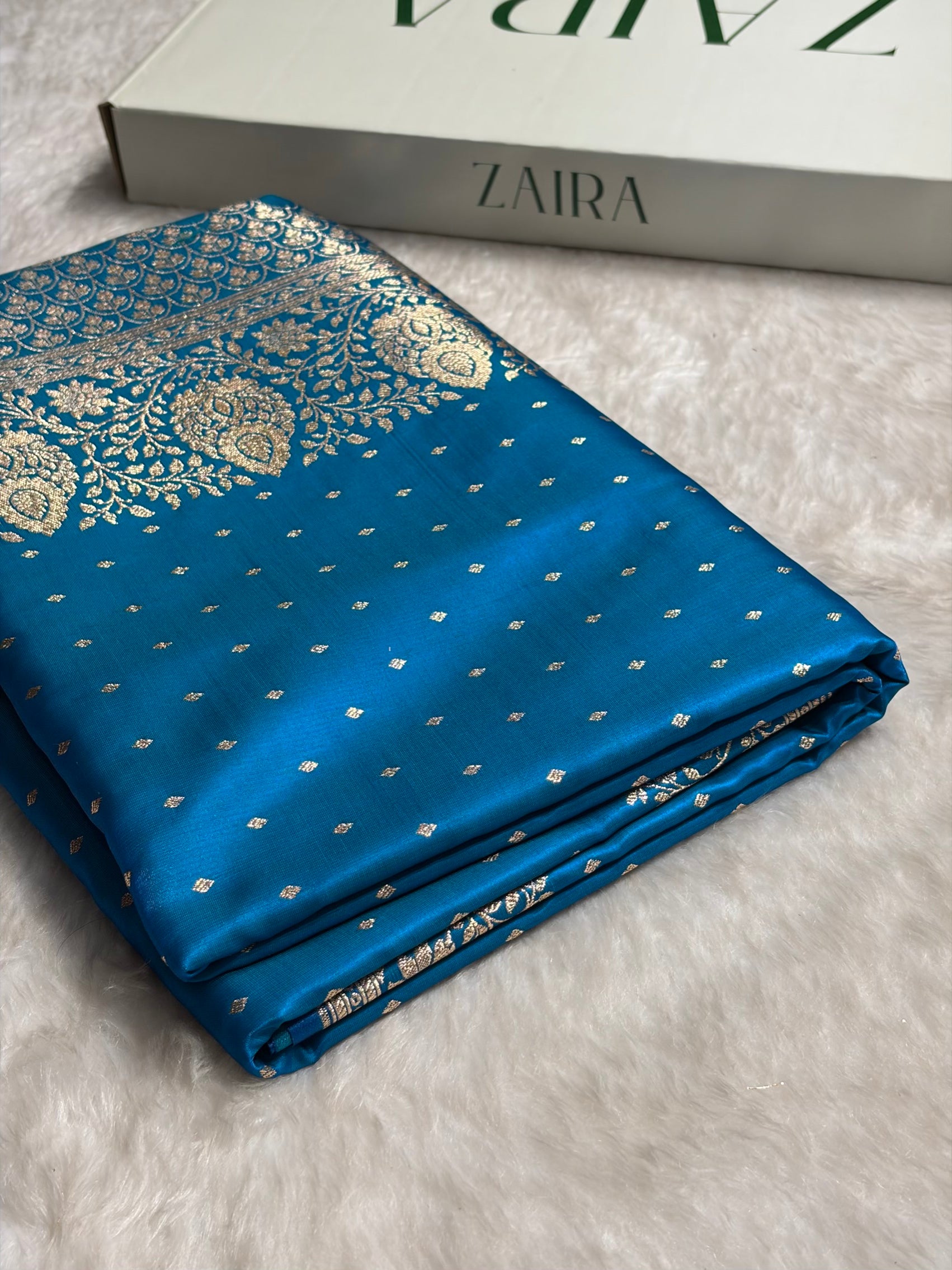 Ultra Light Weight Satin Silk Boota in Firozi Shades SS31