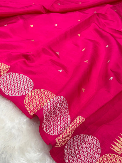 Banarasi Rani Shades Handwoven Pure Paper Silk Saree RM-87