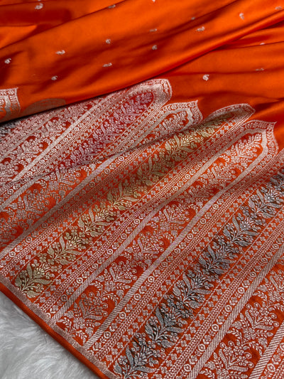 Skirt Border Orange Minakari Mashru Silk Saree MCS13