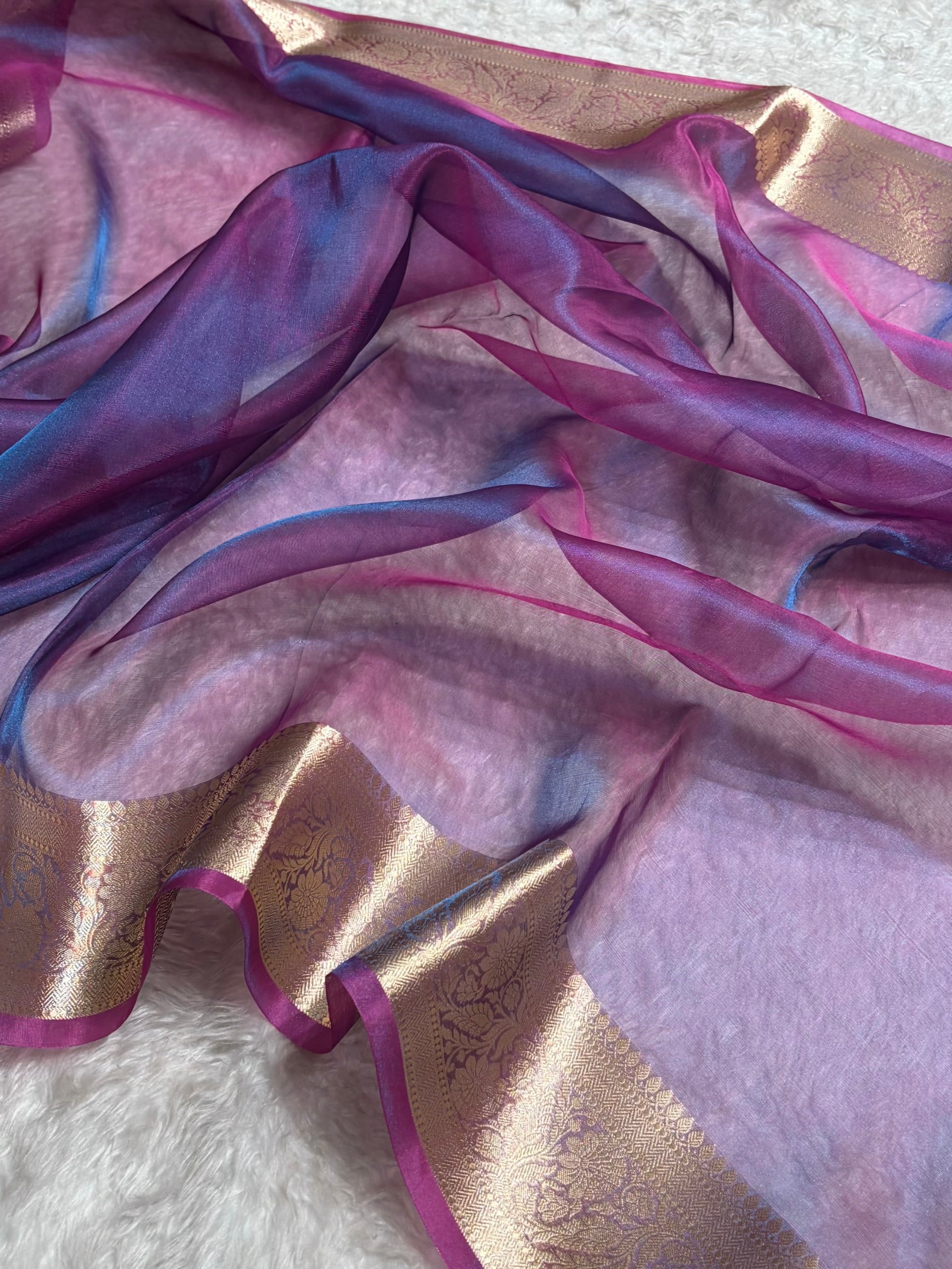 Banarasi Cross Wine Shades Pure Tissue Silk Saree PT-60