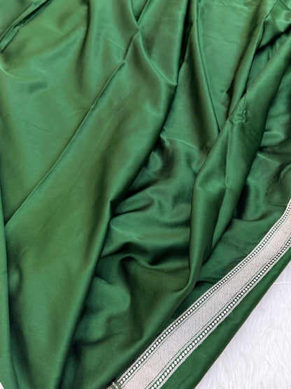Bottle Green Scallop Mashru Silk Saree