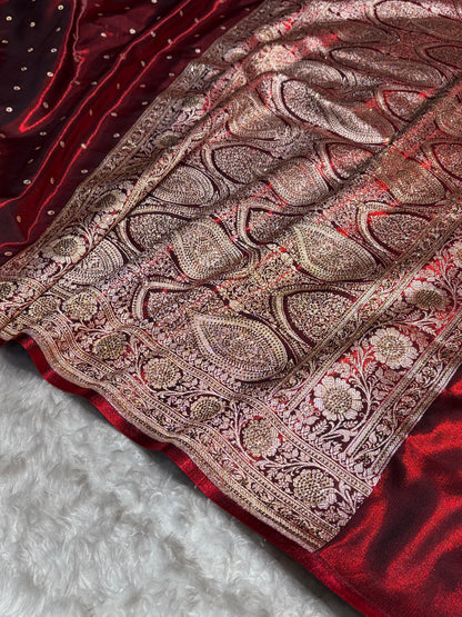 Banarasi Satin Silk Dot Booti in Maroon Shades withSwarovski work BSS08