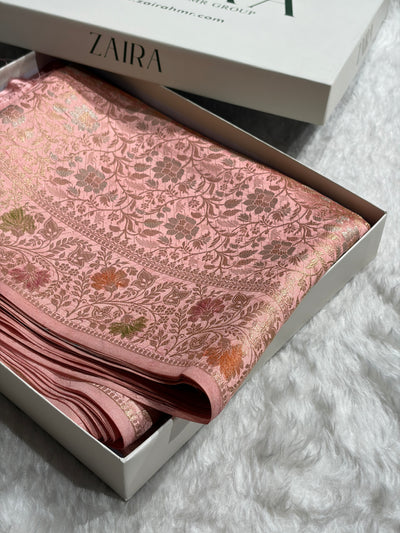 Peach Shade Flower Boota Pure Caramel Mango Silk Saree CS-17