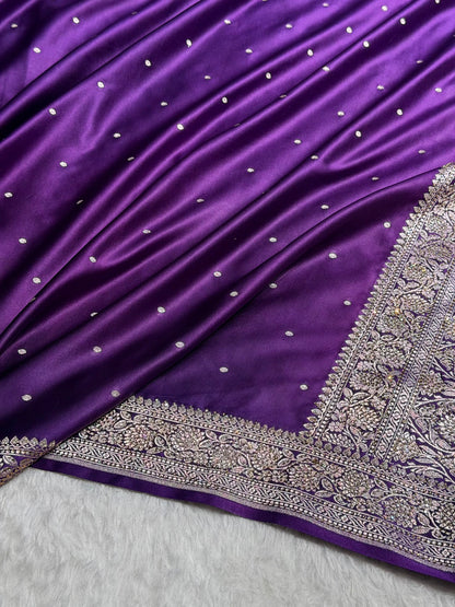 Banarasi Purple Shades Booti With Swarovski Stone Work Mashru Silk Saree BMCS65