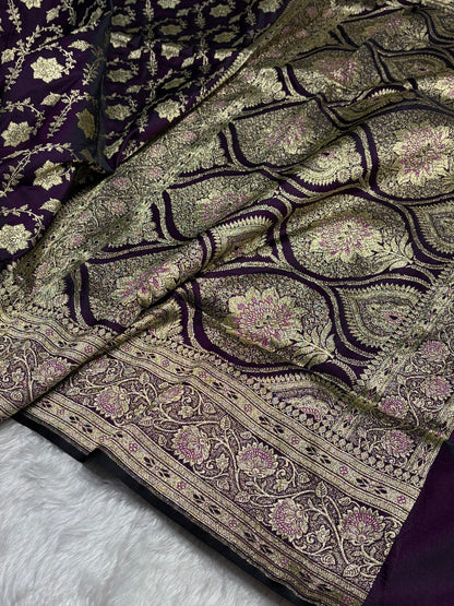 Purple Katan Silk Saree In Boota Floral Motif