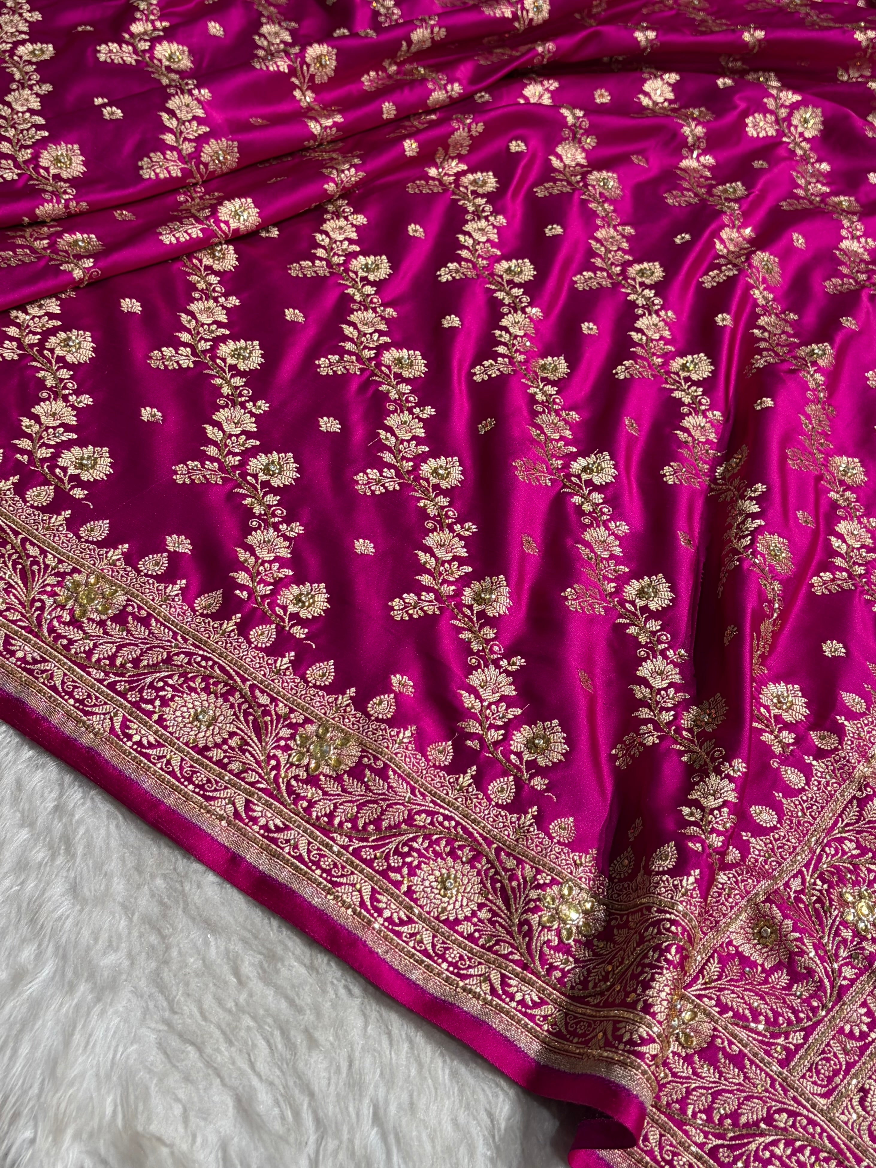 Rani Cross & Booti Banarasi Ari & Zardozi Work Katan Silk Saree BSK24