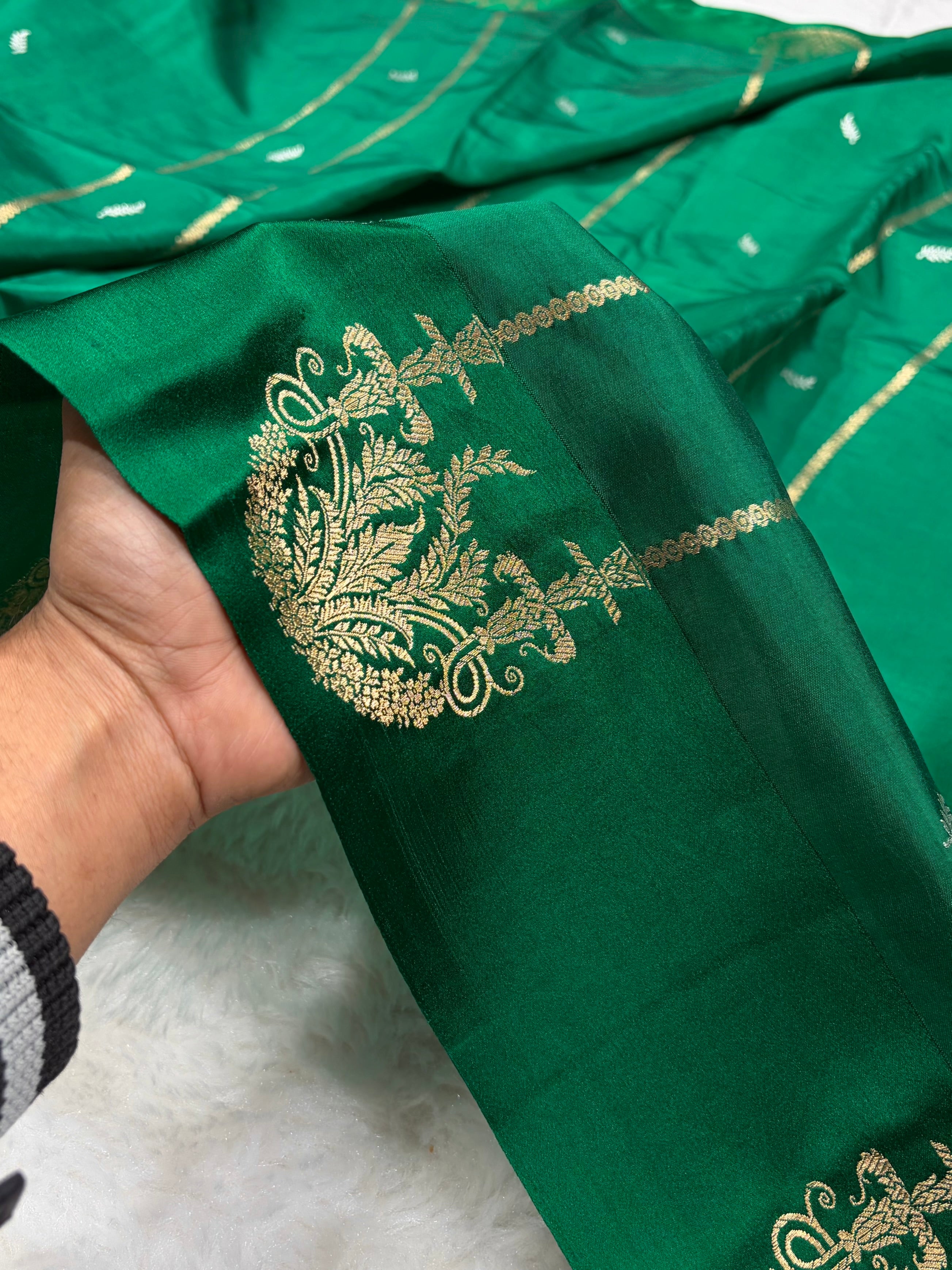 Bottle Green Shades Rangkart Handwoven Pure Katan Paper Silk RM-44