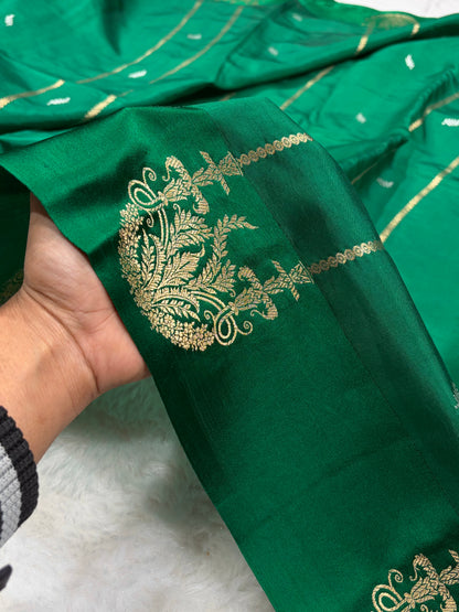 Bottle Green Shades Rangkart Handwoven Pure Katan Paper Silk RM-44