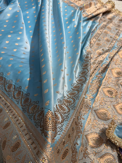 Banarasi Katan Silk Saree In light Sky Blue Shades With Swarovski & Gotta Patti Work BSKGP08