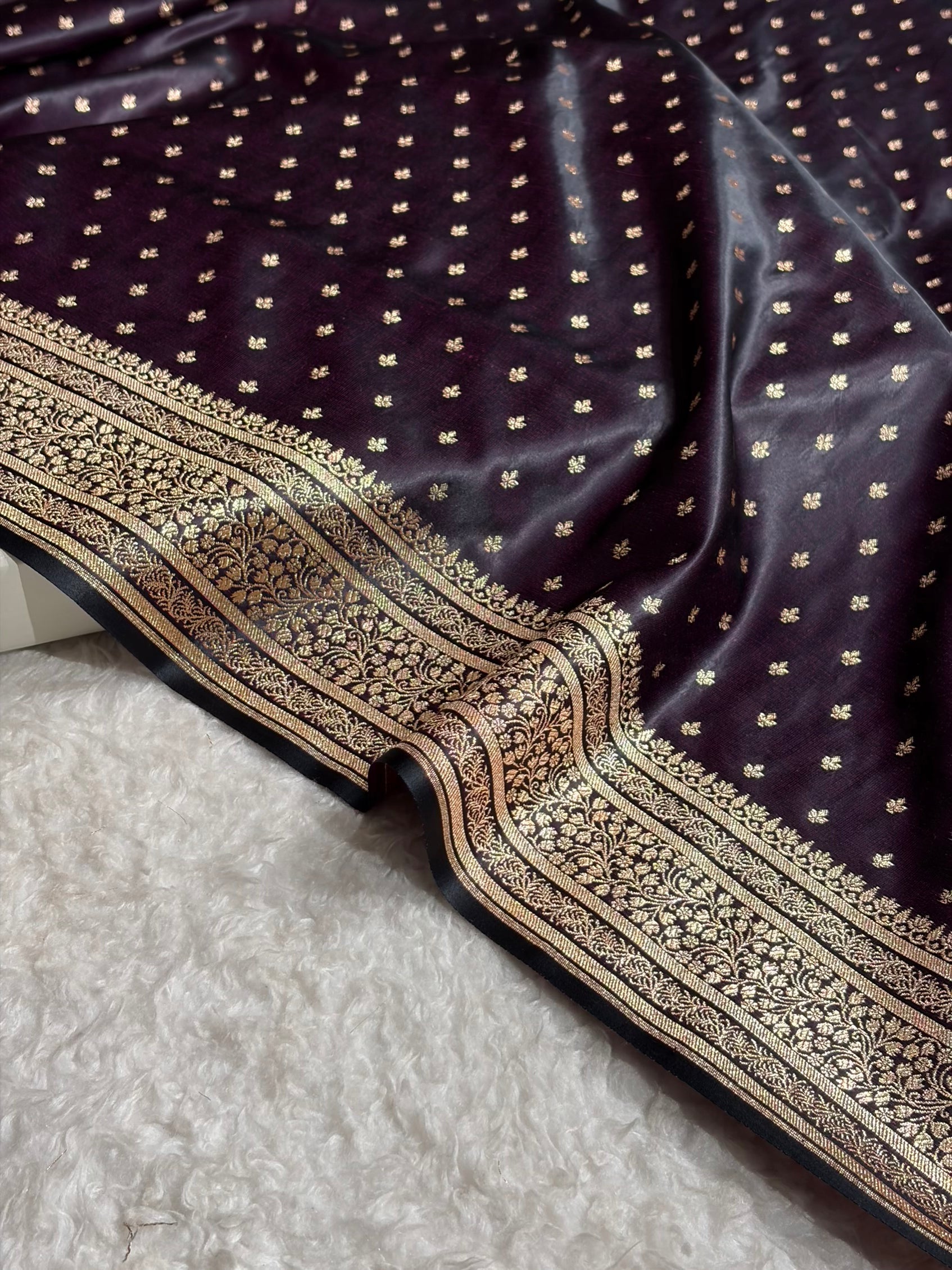 Banarasi Satin Katan Saree in Dark Wine Shades SK88