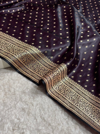 Banarasi Satin Katan Saree in Dark Wine Shades SK88