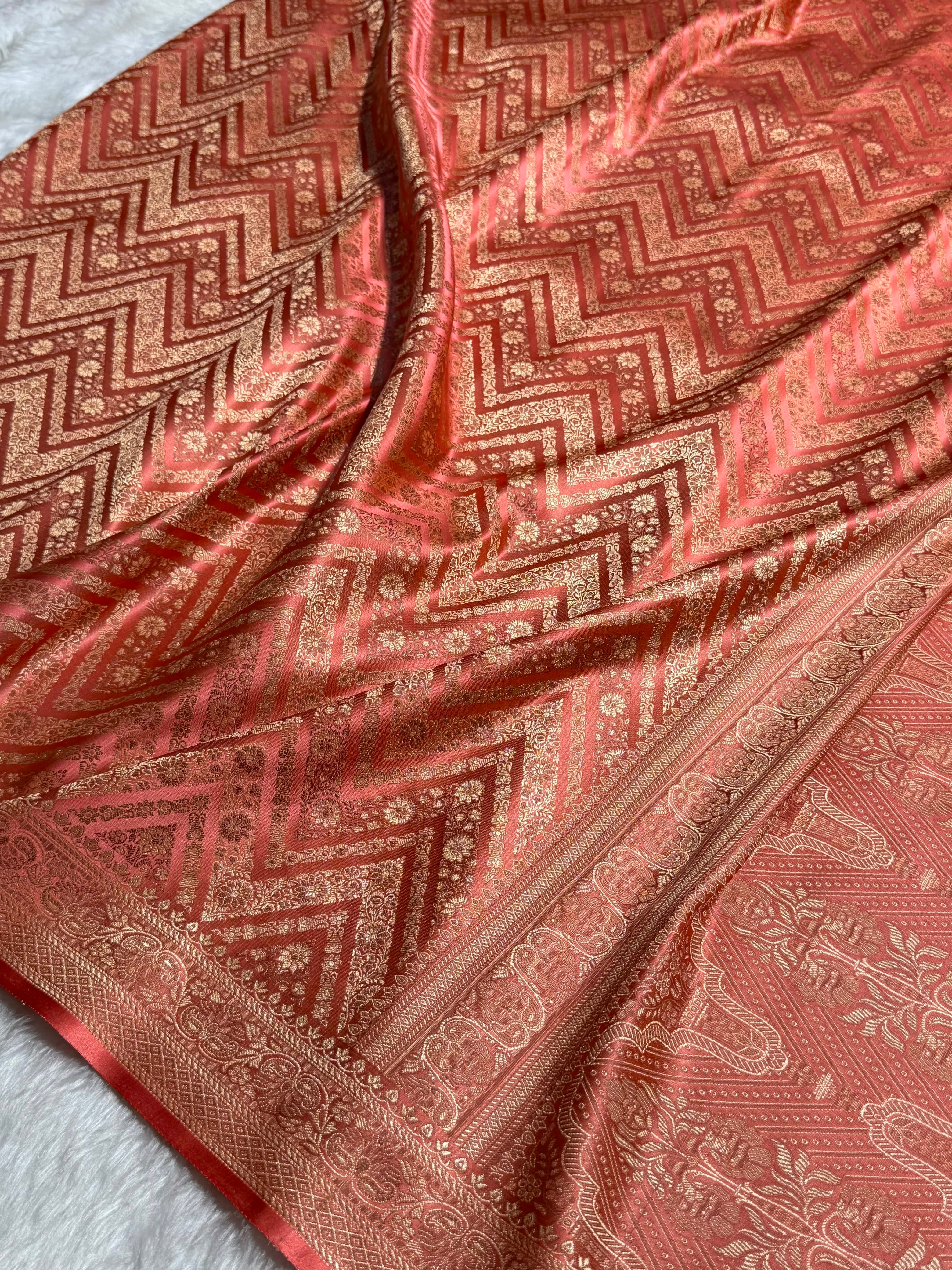 Peach Jamawar Tanchoi With Minakari Jaal Katan Silk Saree SKTM-26