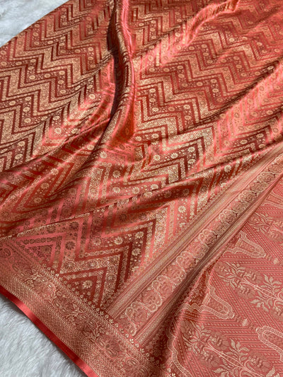 Peach Jamawar Tanchoi With Minakari Jaal Katan Silk Saree SKTM-26