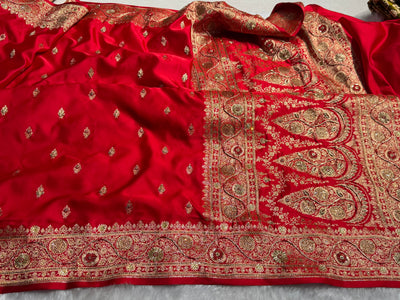 Banarasi Bridal Red Work Pattern Satin Katan Silk Saree BSK82