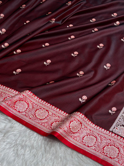 Cross Garnet / Red Shades Banarasi Booti Pattern Mashru Silk Saree MSM-137