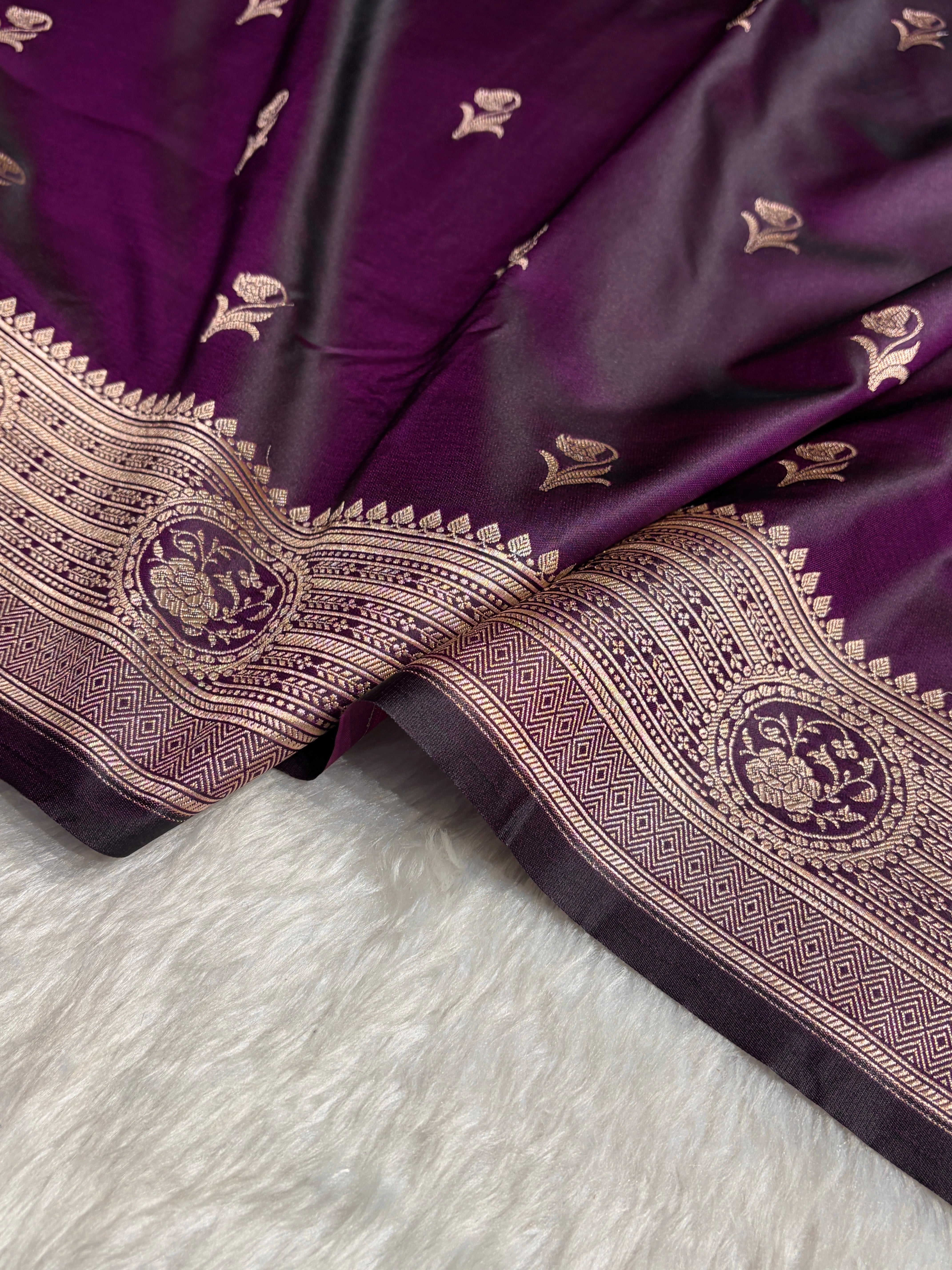 Dark Purple Boota With Floral Border Mashru Silk Saree MSM-96