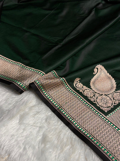 Plain Mashru with Dark Bottle Green Shades MSM-51