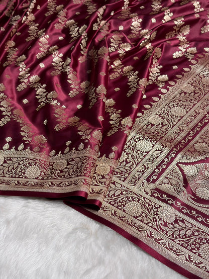 Garnet Cross & Booti Banarasi Katan Silk Saree SK24