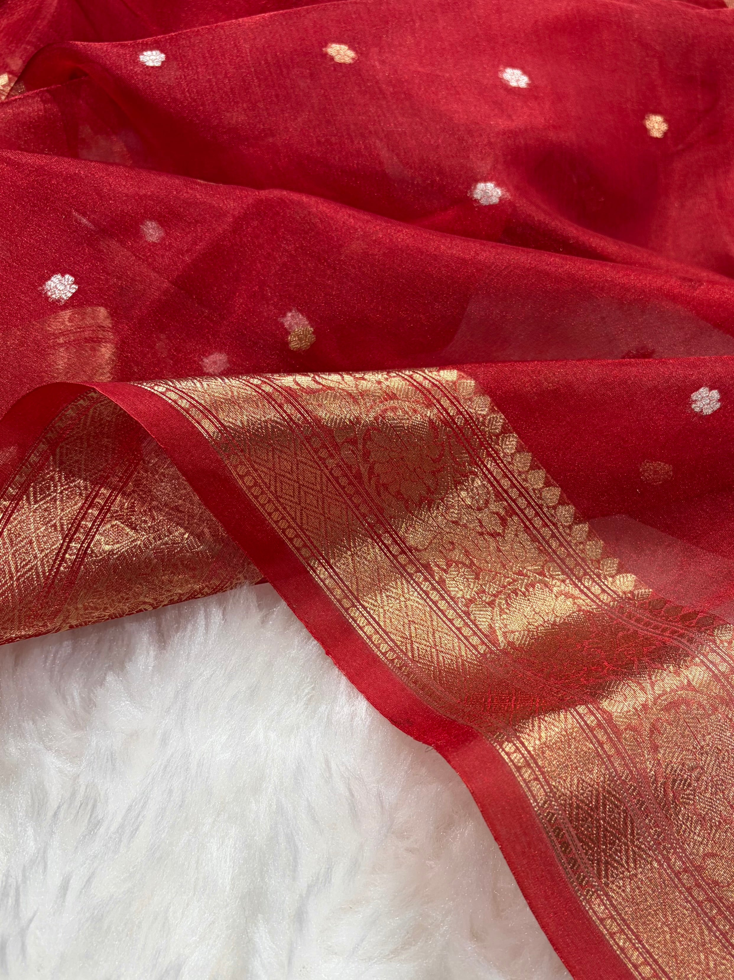 Red Shades Boota Pure Tissue Silk Saree PT-21