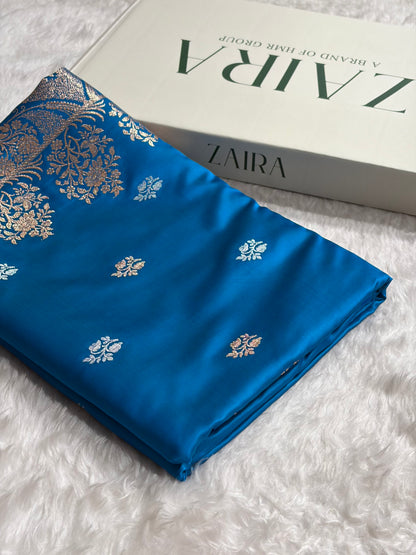 Firozi Shades Banarasi With Floral Border Mashru Silk Saree MSM-126