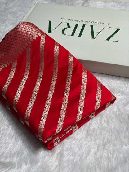 Red With Floral Border Mashru Silk Saree MSM-98