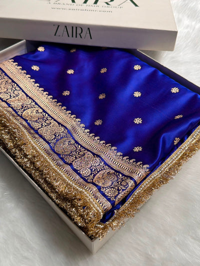 Banarasi Satin Katan Saree With Gotta Patti Boota Pattern in Royal Blue Shades SKGP127