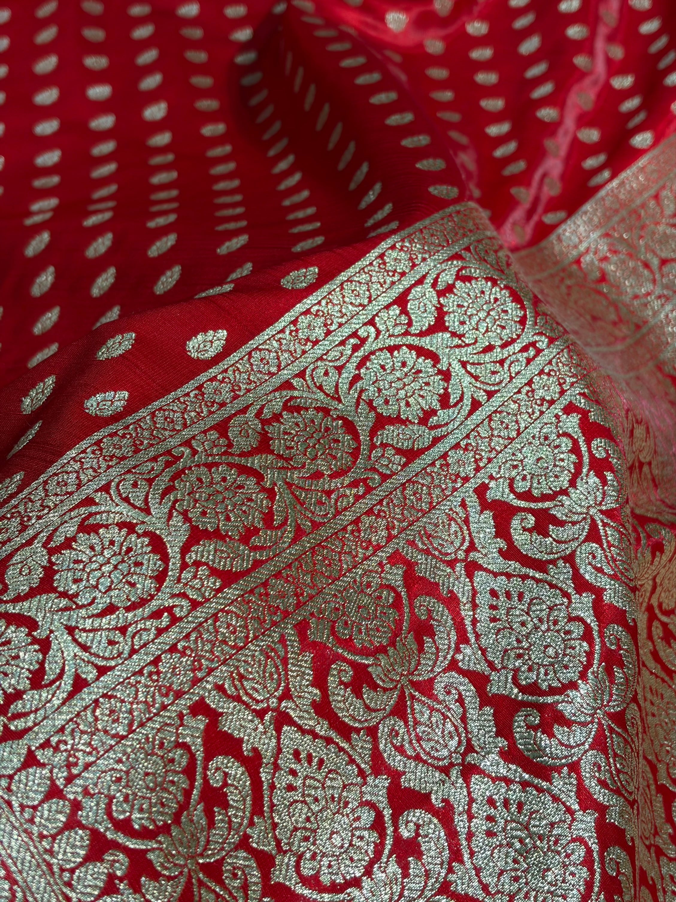 Satin Silk Booti in Red Shades SS01