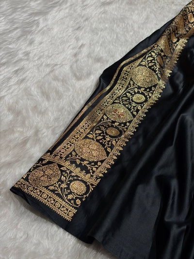 Banarasi Satin Katan Saree With Aari Zardozi Work Boota in Black Shades BSK98