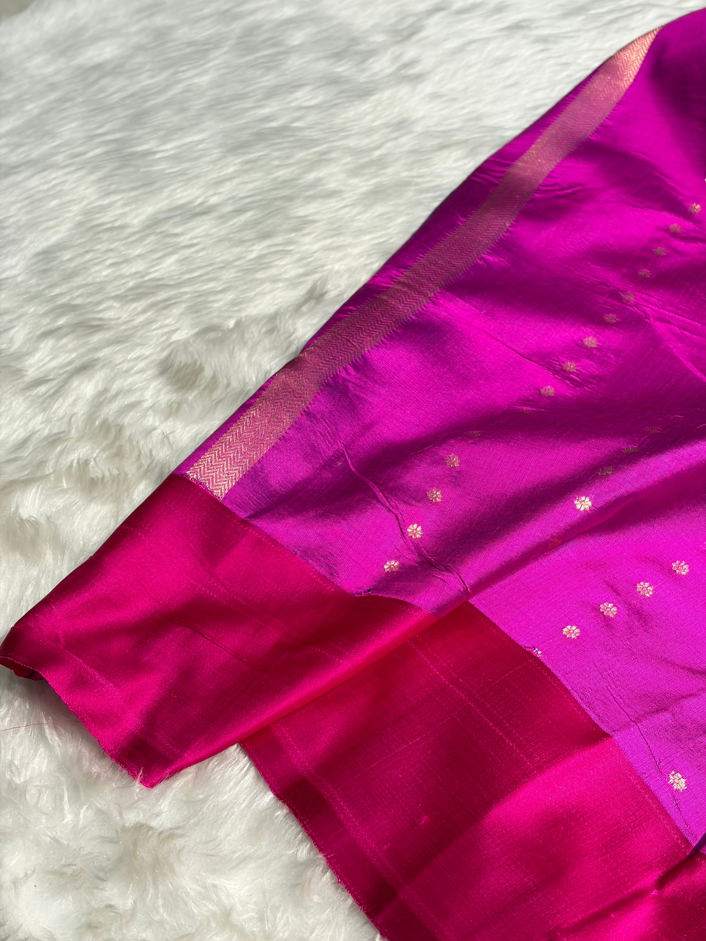 Contrast Pure Banarasi Organza Cross Pink With Rani Floral Banarasi Silk Saree PO-13