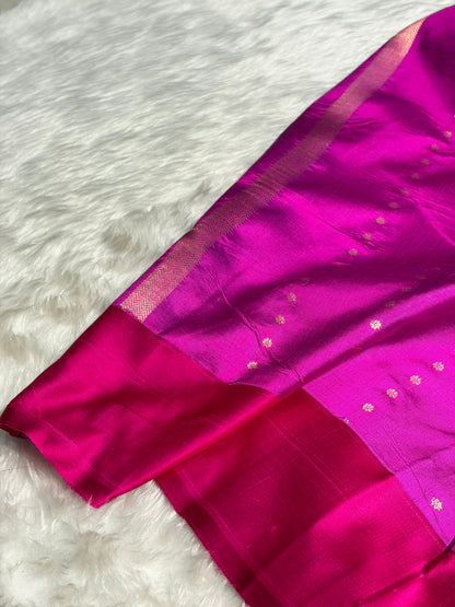 Contrast Pure Banarasi Organza Cross Pink With Rani Floral Banarasi Silk Saree PO-13