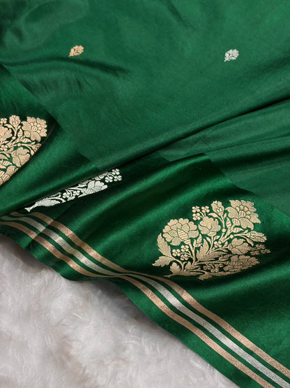 Bottle Green Shade Handwoven Kaduwa Pure Katan Raw Mango Silk RM-01