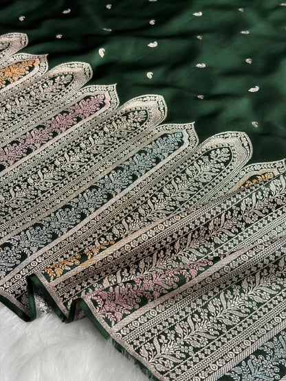Skirt Border Bottle Green Minakari Mashru Silk Saree MS13