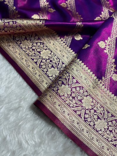 Cross Purple Shades Cross Pattern Banarasi Satin Silk Saree SS50