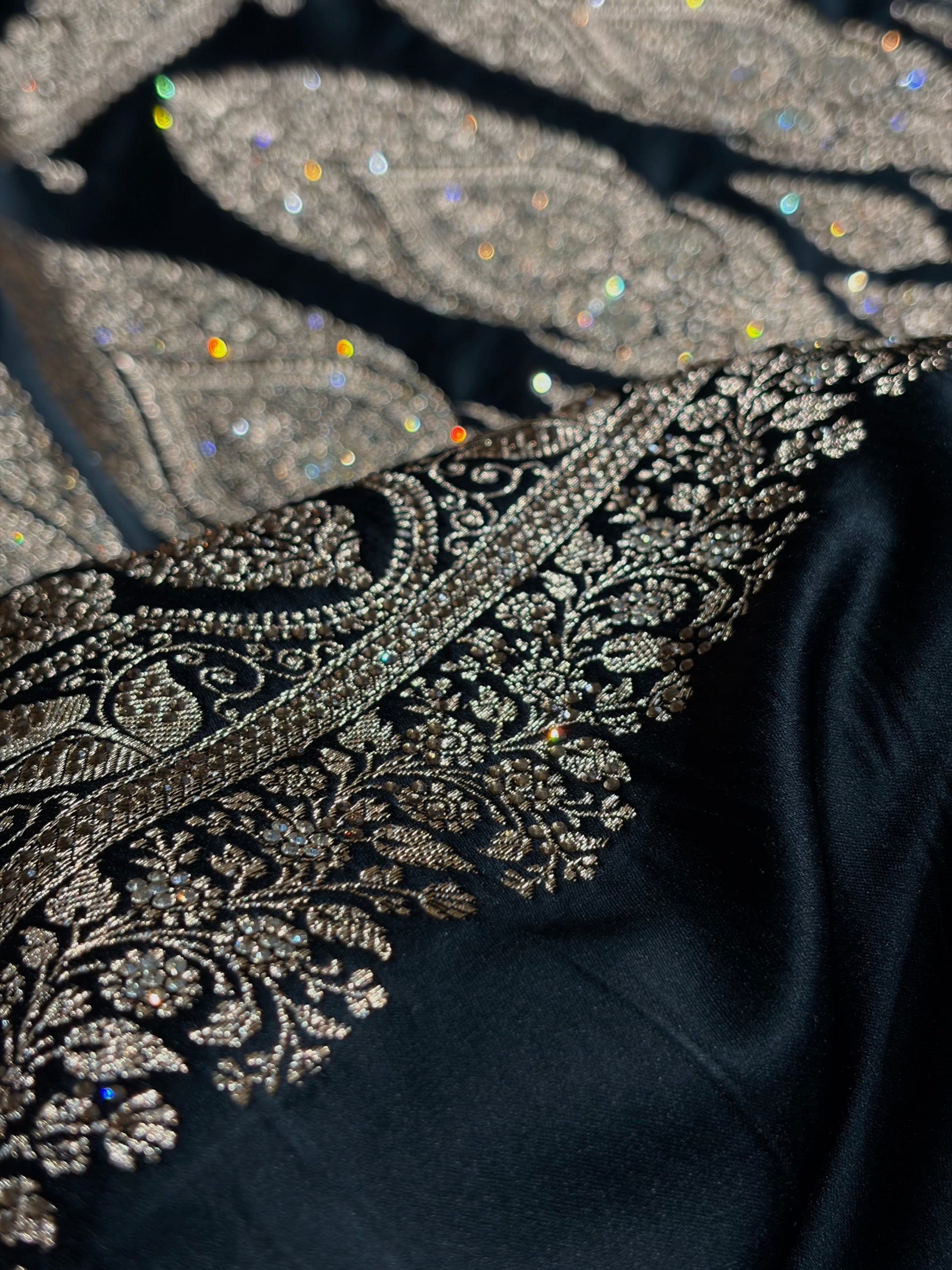 Banarasi Black Floral Booti With Swarovski Work Katan Silk Saree BSK23