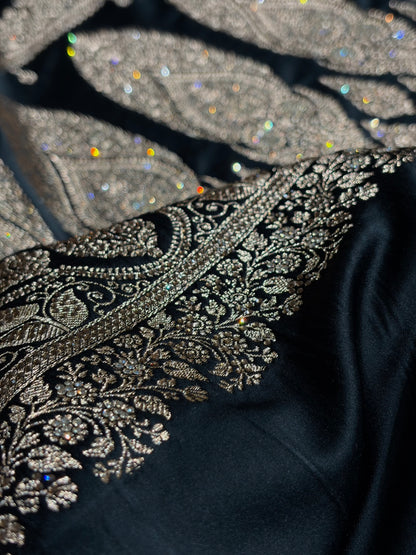 Banarasi Black Floral Booti With Swarovski Work Katan Silk Saree BSK23