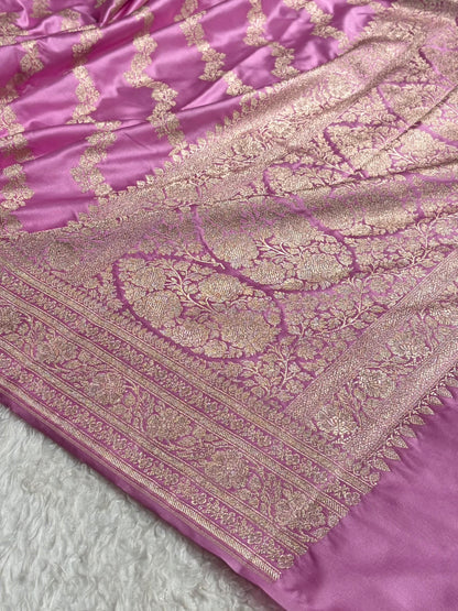 Banarasi Blush Pink Cross Pattern Mashru Silk Saree MS02