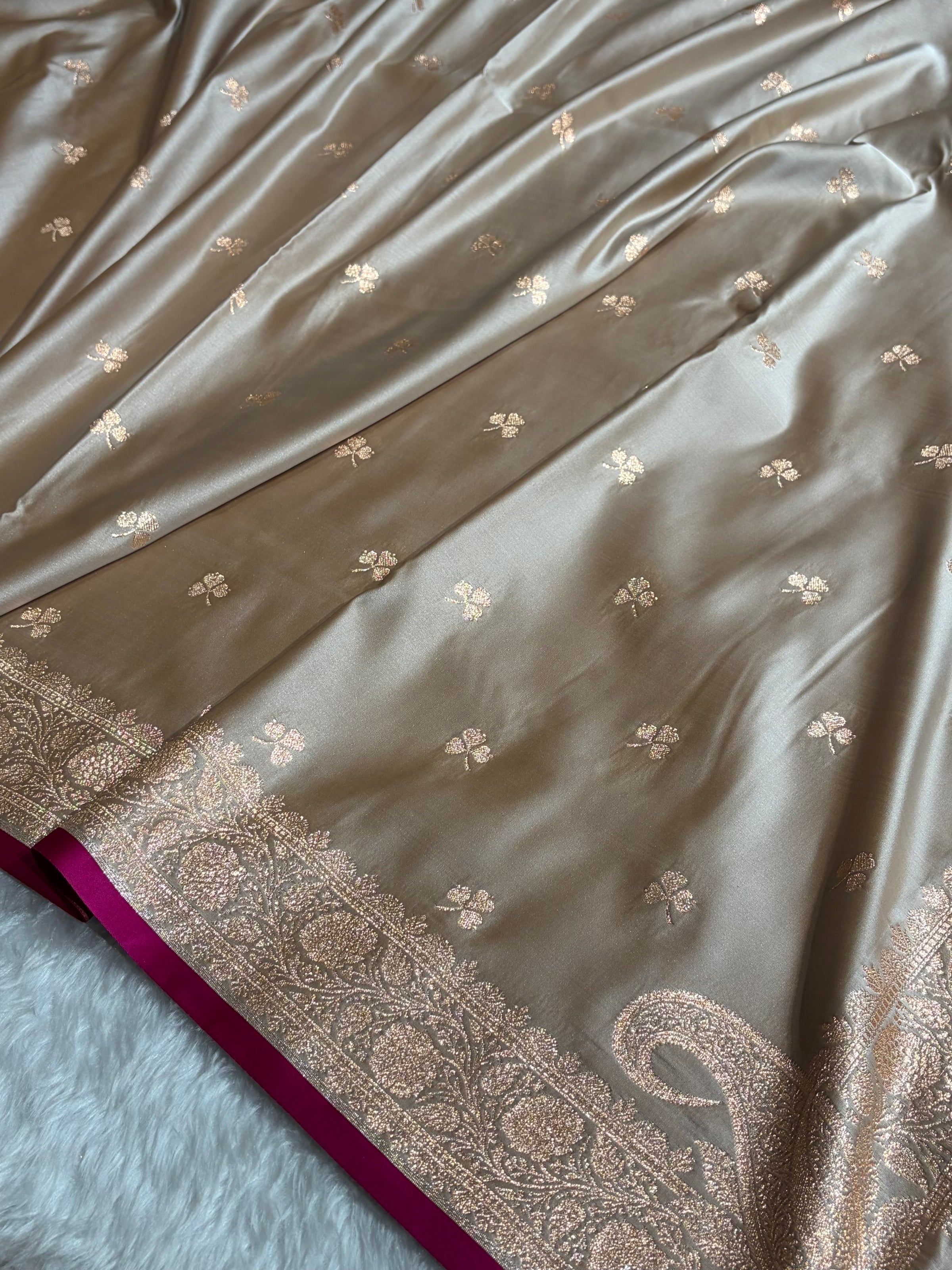 Beige Booti Katan Silk Saree SK09