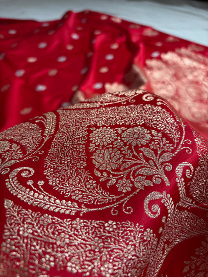 Red Shades Banarasi With Floral Border Mashru Silk Saree MSM-126