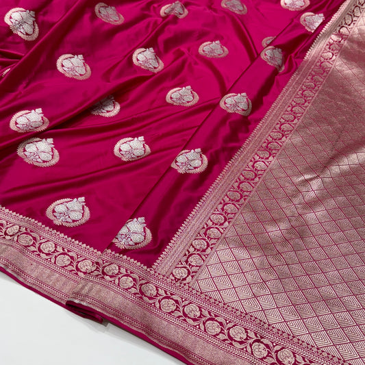 Beautiful Pink Minakari Boota Mashru Silk Saree