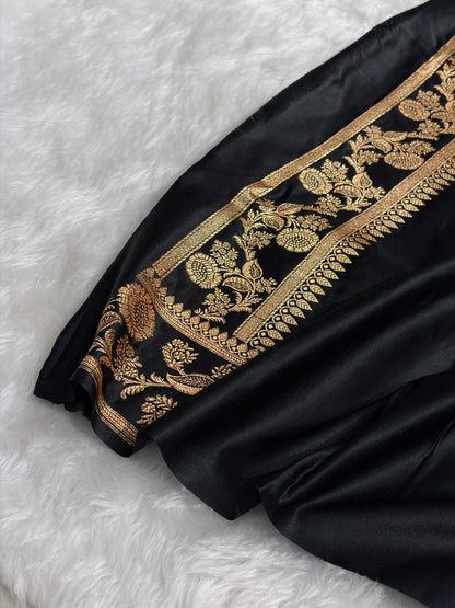 Banarasi Satin Katan Saree With Boota in Black Shades SK107